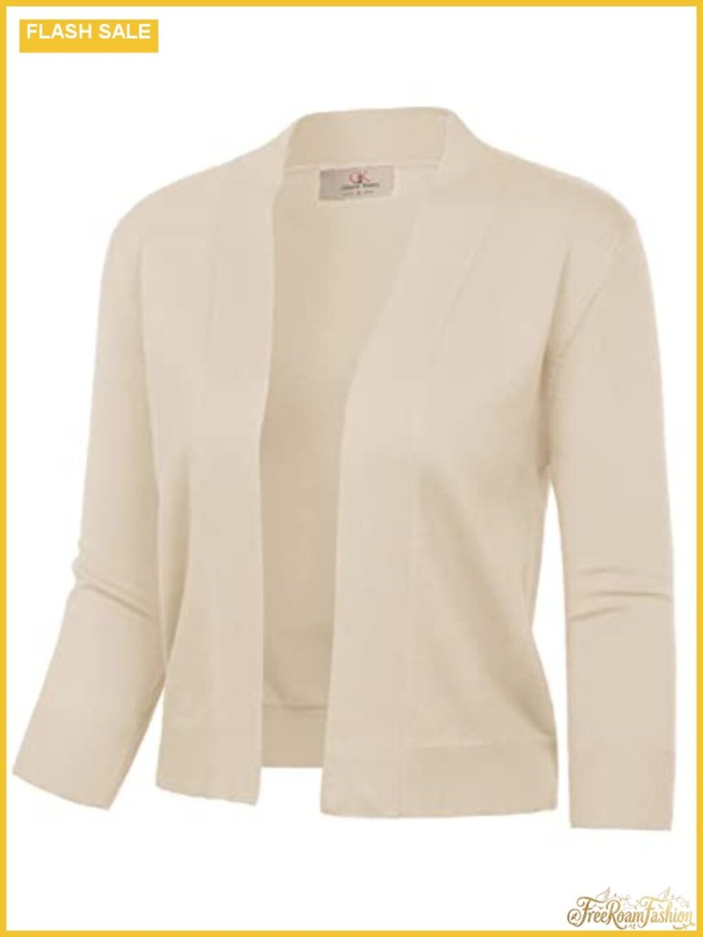 Womens 3/4 Sleeve Open Front Cropped Cardigan Shrug Lightweight Knit Bolero